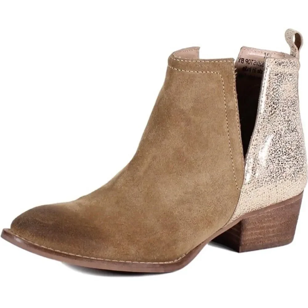 Diba True Stop By Brown Metallic Pull On Round Toe Booties Women's 6